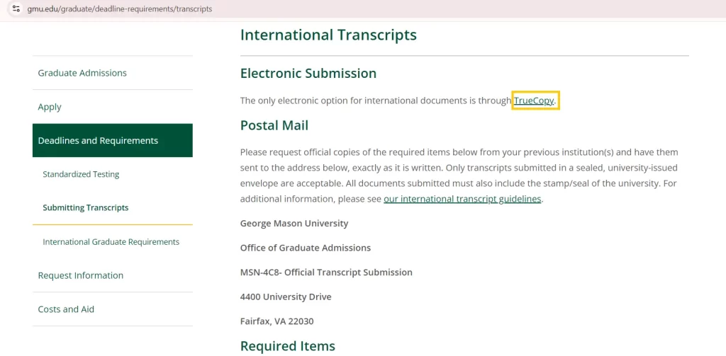 George Mason University Transcript Request